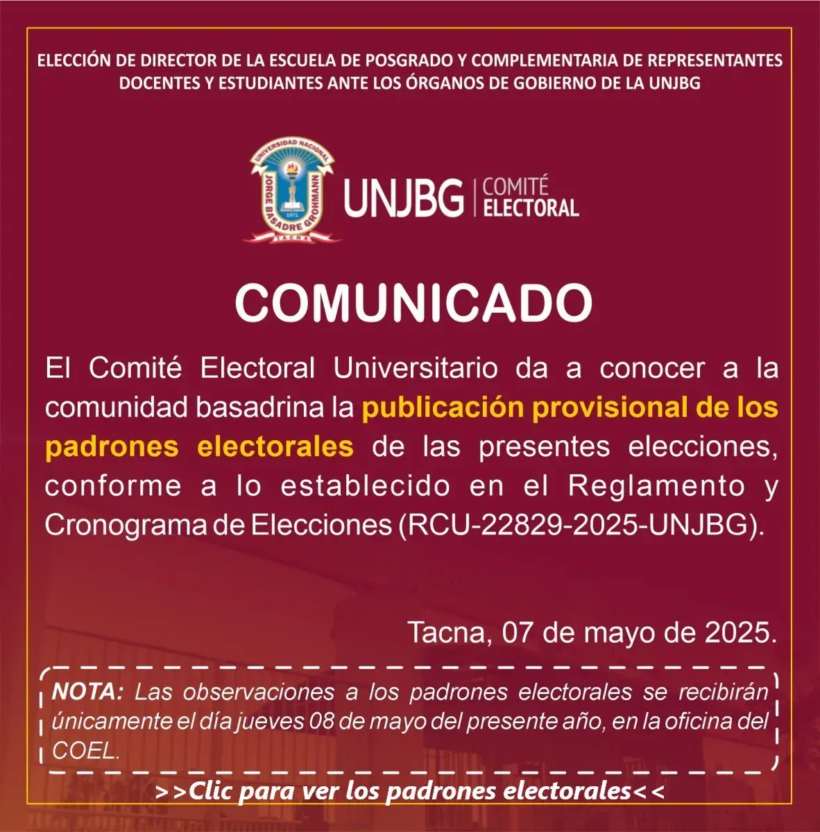 COMUNICADO -   padrones provisionales